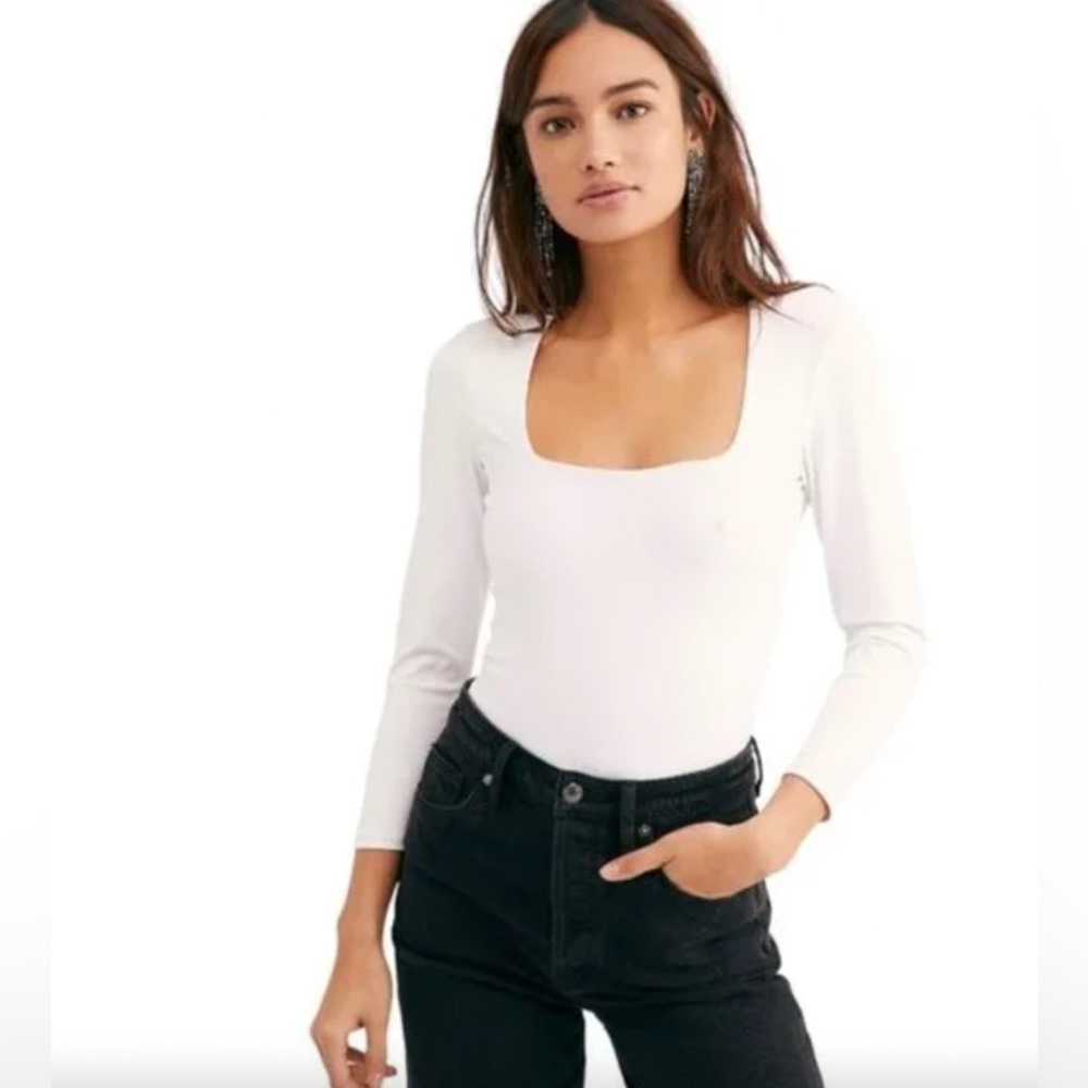 Free People Intimately Square Neck Bodysuit 3/4 Sleeve Size M